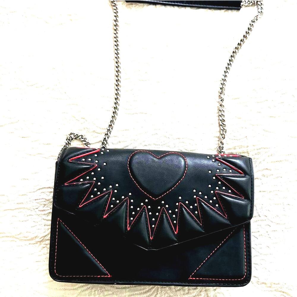 Black and red crossbody with heart and embroidery and chain strap